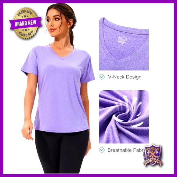 6 Pack V-Neck Workout Shirts Women Quick Dry UPF 50+ Athletic Tees - Picture 4 of 6